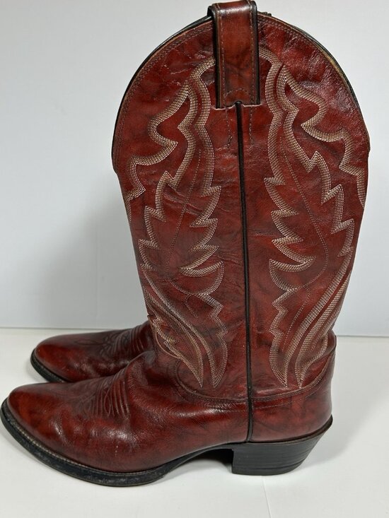 VTG JUSTIN BURGUNDY RED LEATHER ROUND TOE COWBOY BOOTS #j 6728 MEN SZ 8.5 D USA main image 10